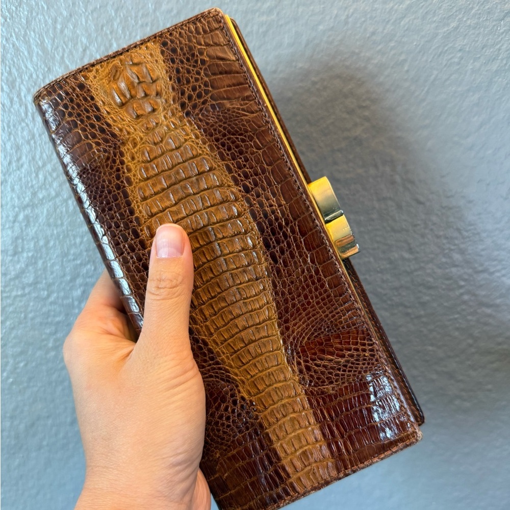 Vintage Brown Crocodile Embossed Clutch